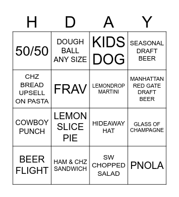 KAHUNA BINGO Card