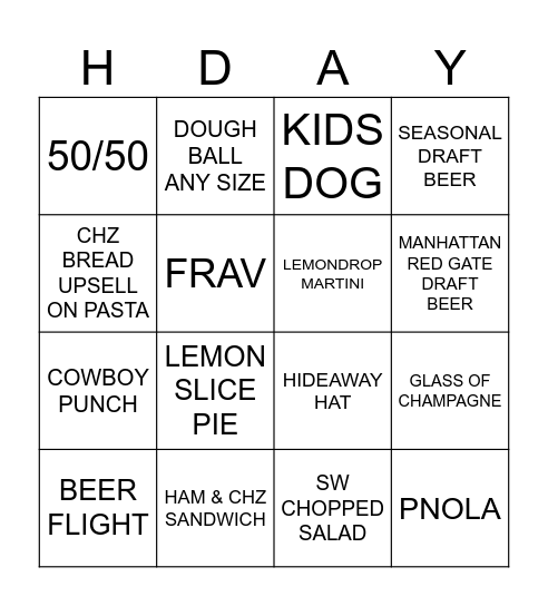 KAHUNA BINGO Card
