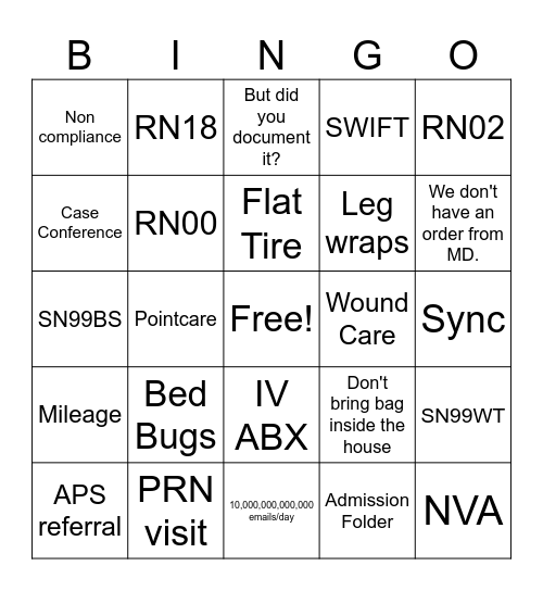 Home Health Bingo Card