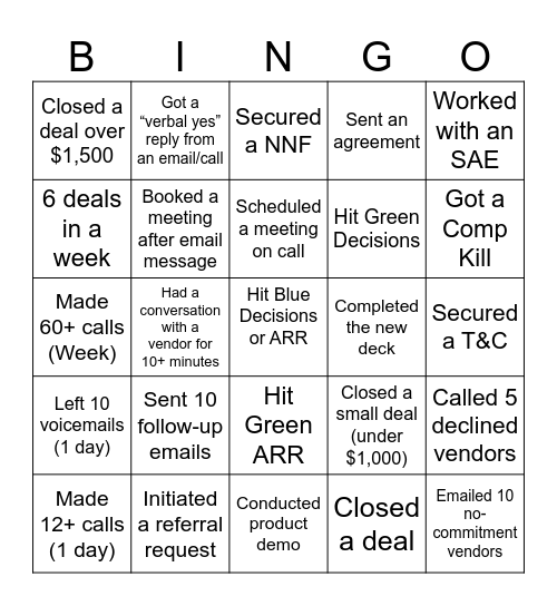 Sales Bingo Card