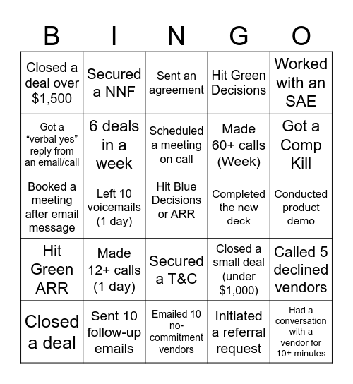 Sales Bingo Card