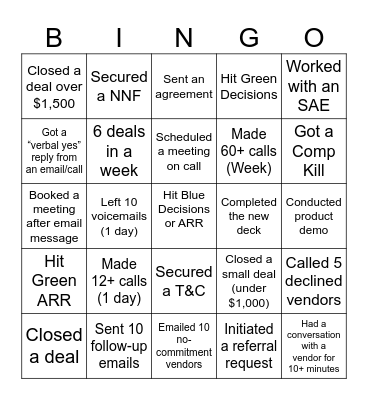 Sales Bingo Card