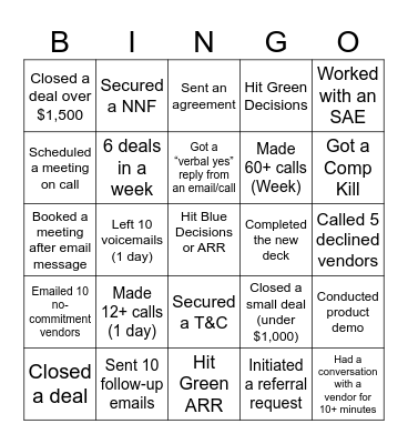 Sales Bingo Card