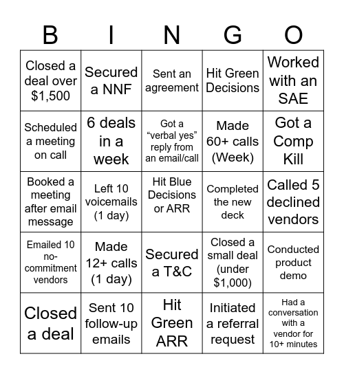 Sales Bingo Card