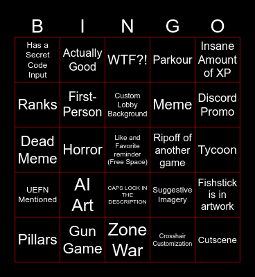 Fortnite Creative Maps Bingo Card