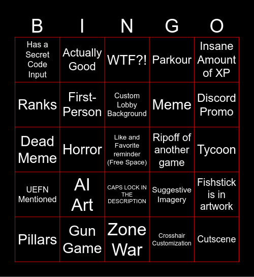 Fortnite Creative Maps Bingo Card