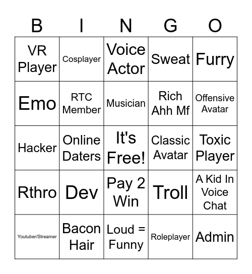 Roblox Bingo Card
