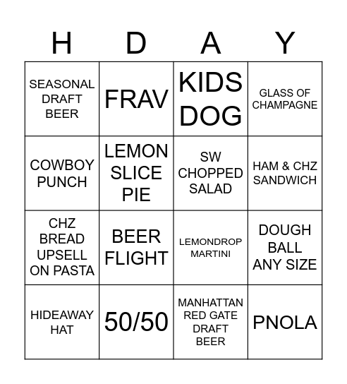 KAHUNA BINGO Card