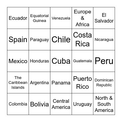 Spanish Speaking Countries Bingo Card