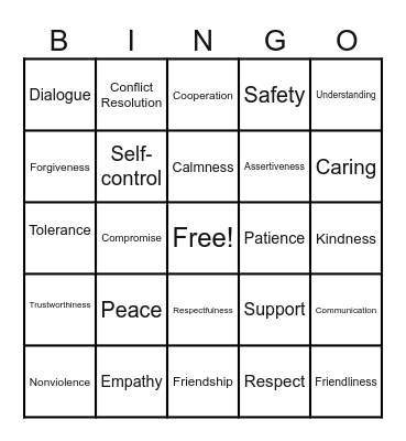 Building Respectful Relationships Bingo Card