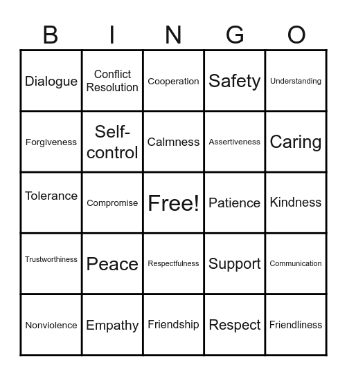 Building Respectful Relationships Bingo Card