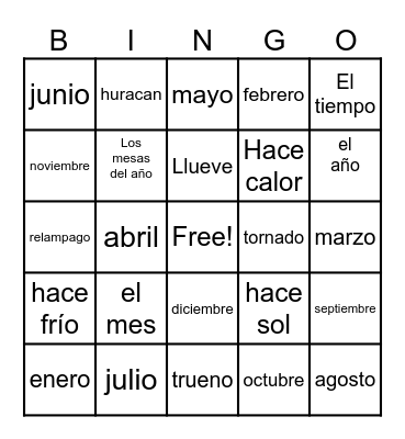 Spanish Months of the Year and Weather Bingo Card
