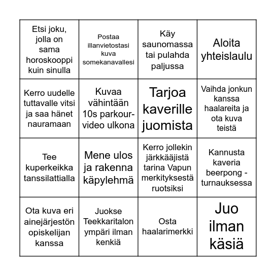 Wappusauna Tehtäväbingo Card