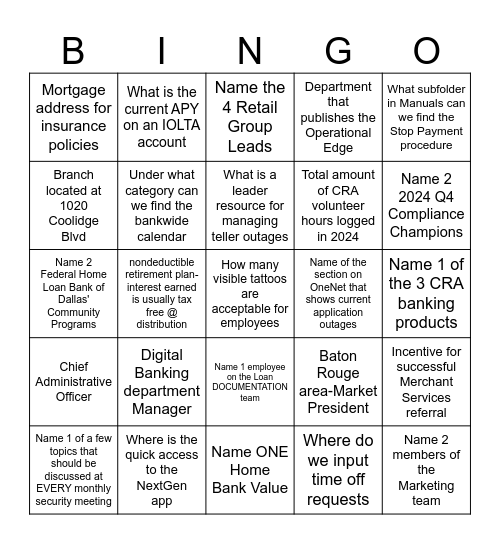 Untitled Bingo Card