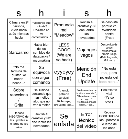 Elrish emsi bingo mincrap decadencia Bingo Card