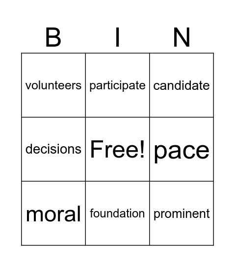 Vocabulary Bingo Card