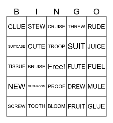 Long U words Bingo Card