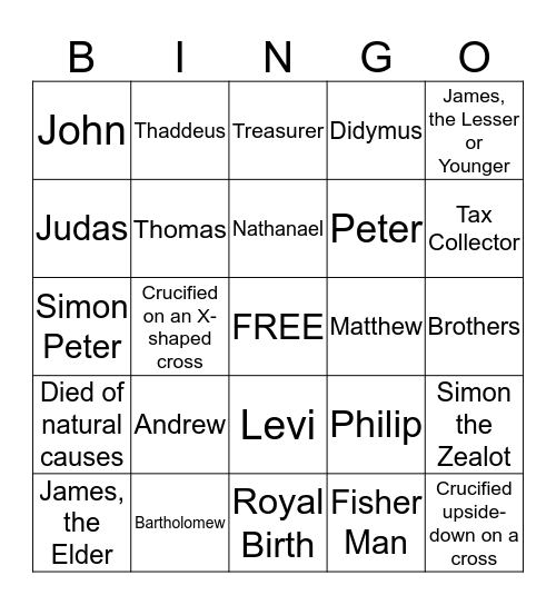 12 Disciples Bingo Card