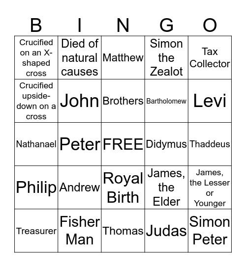 12 Disciples Bingo Card