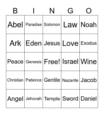 Bible Bingo Card