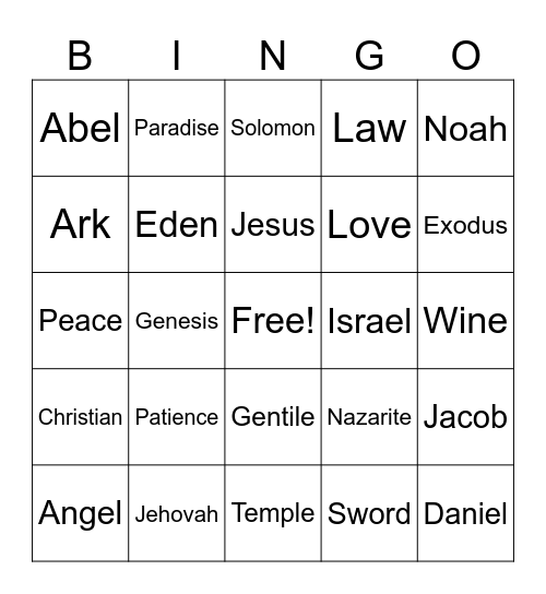 Bible Bingo Card