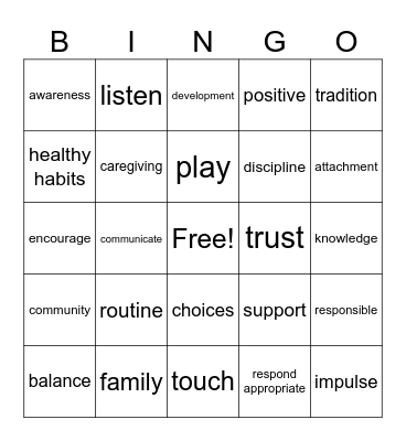 Harmony In Child Rearing Bingo Card
