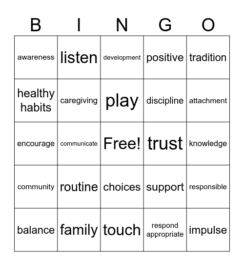 Harmony In Child Rearing Bingo Card