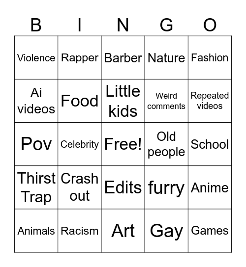ningo Bingo Card