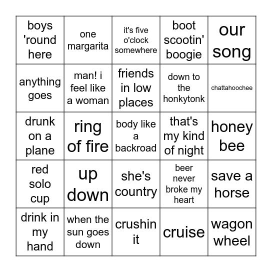 Country Bingo Card