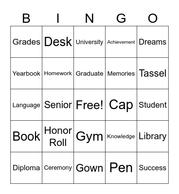 Graduation Bingo Card
