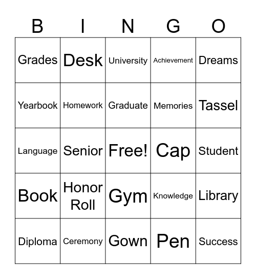 Graduation Bingo Card