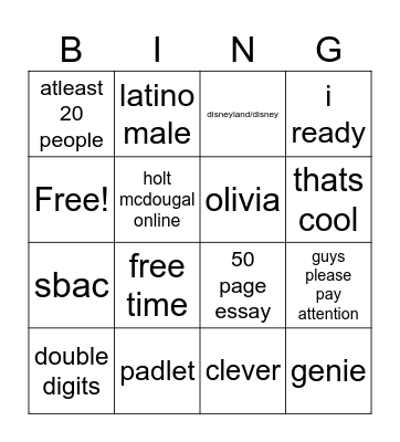 mr navarette bingo Card