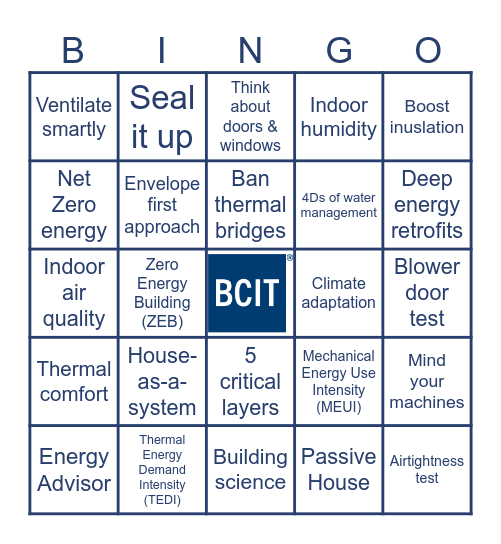 Energy Efficiency Bingo Card