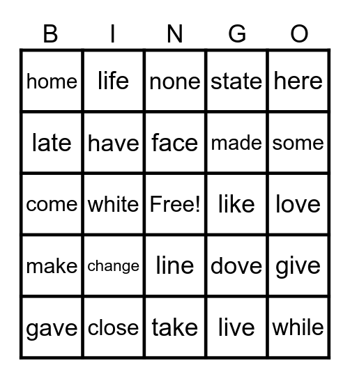 Lesson 62 - VC e Review 3, Exceptions Bingo Card