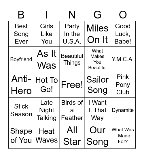 Music Bingo Card
