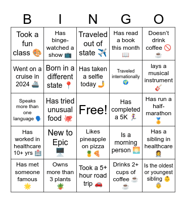 Epic Training Bingo Card
