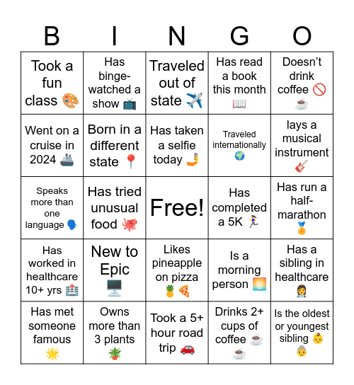 Epic Training Bingo Card