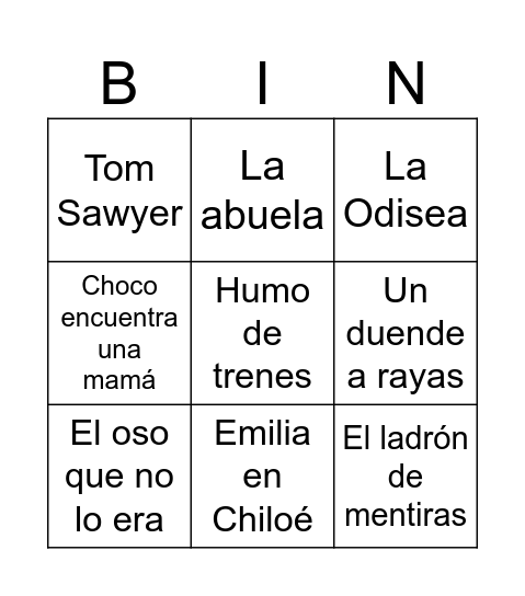 Bingo Literario Bingo Card