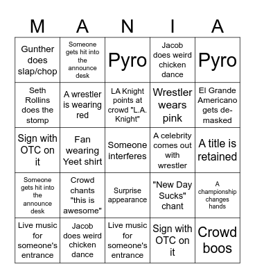 Wrestlemania 41 Night One Bingo Card