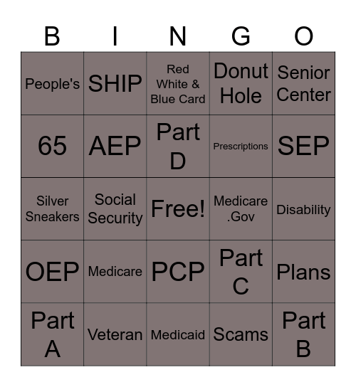 MEDICARE  Bingo Card