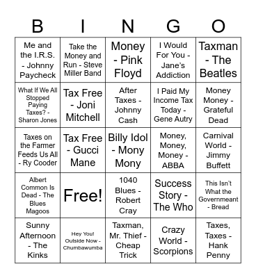 Def & Taxes Bingo Card