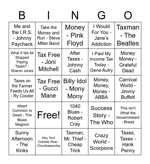 Def & Taxes Bingo Card