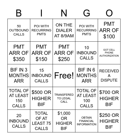 Collector Bingo Card
