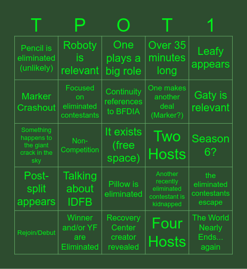 TPOT 17 Bingo Card Bingo Card