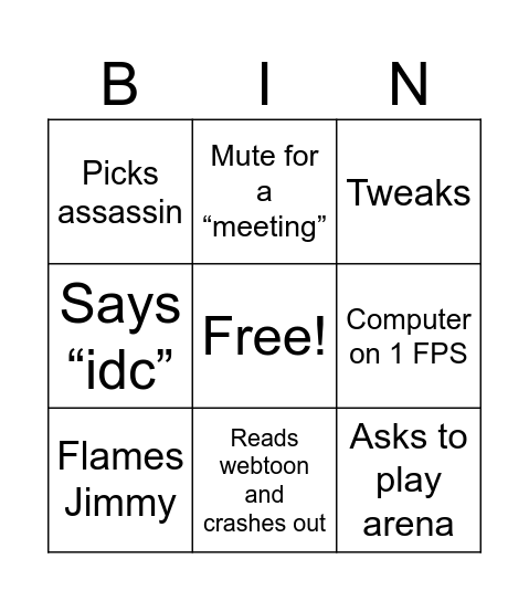 Noob Bingo Card