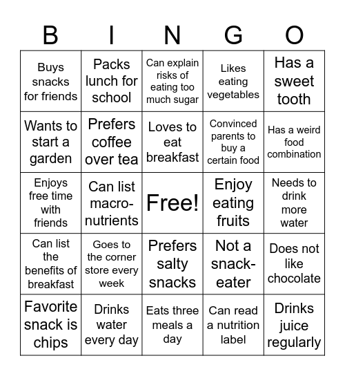 "Sip & Snack Better" Bingo Card