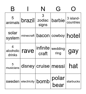 infinite craft challenge Bingo Card