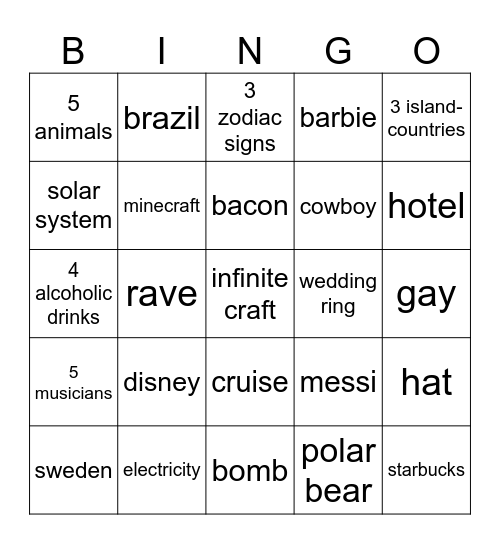 infinite craft challenge Bingo Card