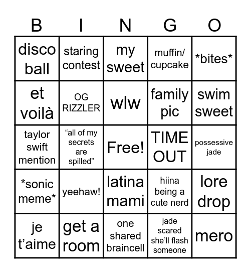 Jade and Hiina Bingo Card