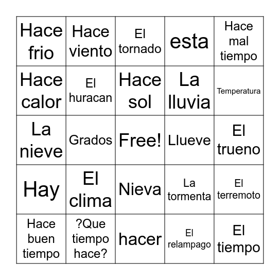 El tiempo Bingo Card